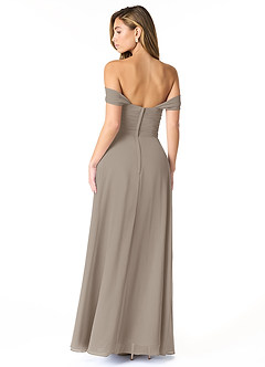 Azazie Kaitlynn Bridesmaid Dresses Taupe Empire Ruched Chiffon Convertible Dress image3