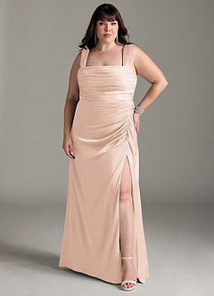 Azazie Jesaphine Bridesmaid Dresses Blushing Pink Sheath Bow Stretch Satin Dress image8