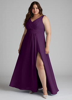 Azazie Karina Bridesmaid Dresses Grape A-Line Pleated Chiffon Dress image6