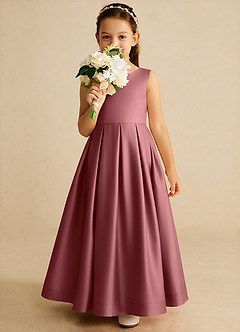 Azazie Cailee Flower Girl Dresses Amethyst Ball-Gown Pleated Matte Satin Dress image3