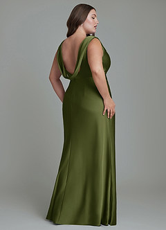 Azazie Kieryn Bridesmaid Dresses Olive Mermaid Pleated Stretch Satin Dress image8