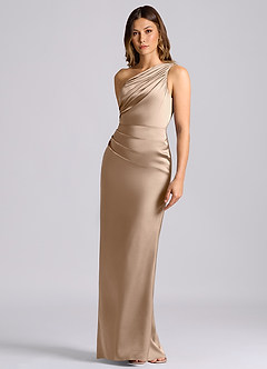 Azazie Akilah Bridesmaid Dresses Taupe Mermaid One Shoulder Stretch Satin Dress image6