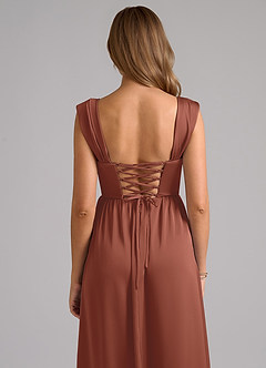 Azazie Hattie Bridesmaid Dresses Auburn A-Line Corset Stretch Satin Dress image7