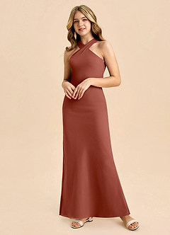 Azazie Doretta Junior Vestido de Castaño de Gasa de Corte Recto con Plisado image5