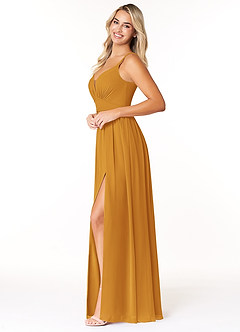 Azazie Rayna Bridesmaid Dresses Butterscotch A-Line V-Neck Pleated Chiffon Dress image3