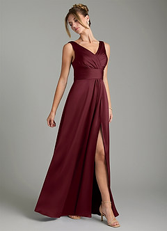 Azazie Karina Bridesmaid Dresses Cabernet A-Line Pleated Stretch Satin Dress image4