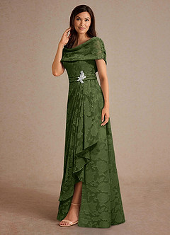 Azazie Branford Abiti per la Madre della Sposa Abito A-Line in Burnout Floreale Plissettato Oliva image2