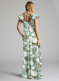 Azazie Bondi Bridesmaid Dresses Misty Floral Garden A-Line Bow Stretch Satin Dress image4