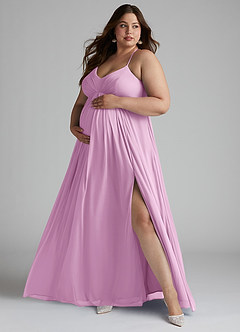 Azazie Annabelle Maternity Bridesmaid Dresses A-Line V-Neck Pleated Mesh Floor-Length Dress image7