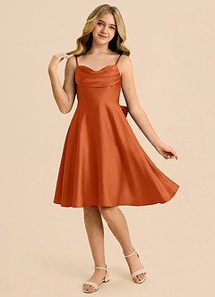 Azazie Bear Junior Burnt Orange A-Line Sweetheart Neckline Stretch Satin Dress image3