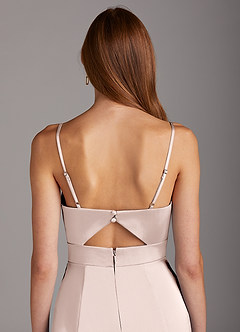 Azazie Shania Final Sale Blushing Pink Sheath V-Neck Pleated Stretch Satin Dress image5