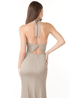 Azazie Emeria Bridesmaid Dresses Frost Mermaid Pleated Stretch Satin Dress image5
