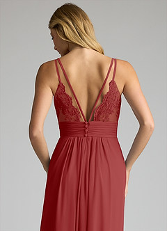 Azazie Maren Allure Bridesmaid Dresses Rust A-Line V-Neck Lace Chiffon Dress image2