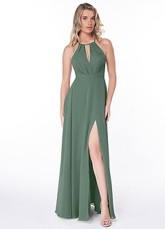 Azazie Evalleen Bridesmaid Dresses Eucalyptus A-Line Pleated Chiffon Dress image4