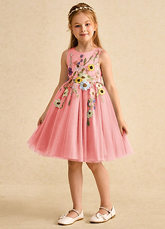 Azazie Prima Flower Girl Dresses Coral A-Line Bow Tulle Dress image5