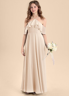Azazie Tessabelle Junior Jurk van Chiffon met A-Lijn Off the Shoulder Wit Albast image4