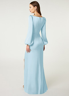 Azazie Mel Bridesmaid Dresses Sky Blue Sheath Long Sleeve Stretch Satin Dress image4