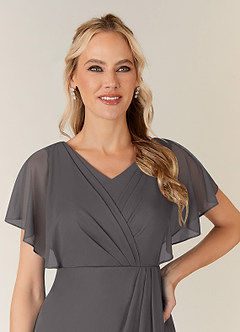 Azazie Waverly Mother of the Bride Dresses Steel Grey Sheath Pleated Mesh Dress image6