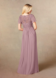 Azazie Holga Mother of the Bride Dresses Dusty Rose A-Line V-Neck Lace Chiffon Dress image6