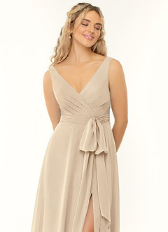 Azazie Alva Final Sale Champagne A-Line Pleated Chiffon Dress image5
