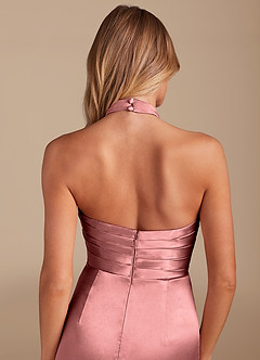 Azazie Jemma Brautjungfernkleider Etui Plissee Metallischer Satin Kleid Rosettenrosa image2