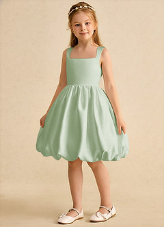 Azazie Nirvana Jurken voor bloemenmeisjes Baljurk Jurk van Mat Satijn Ruches Stoffige Salie image5