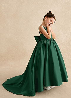 Azazie Mimia Blumenmädchenkleider A-Linie Schleifen Matte Satin Kleid Dunkelgrün image4