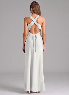 Azazie Evadne Bridesmaid Dresses White Sheath Pleated Stretch Satin Dress image2