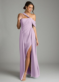 Azazie Kassandra Robes de demoiselle d'honneur Robe Trapèze en Mousseline de soie Épaule décolletée Frostiges Flieder image3