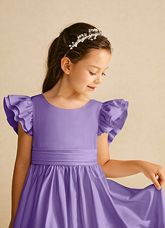 Azazie Piglette Flower Girl Dresses Tahiti A-Line Bow Matte Satin Dress image3