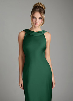 Azazie Aussie Bridesmaid Dresses Dark Green Sheath Pleated Stretch Satin Dress image3
