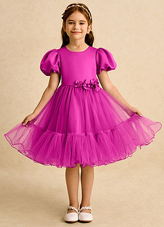 Azazie Cocoa vestidos de niña de las flores Vestido de Fucsia de Tul de Princesa con Plisado image5