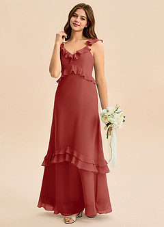 Azazie Tavie Junior Terracotta A-Line Ruched Chiffon Dress image5