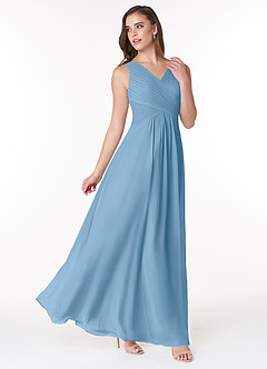 Azazie Flora Brautjungfernkleider A-Linie Plissee Chiffon Kleid Stahlblau image4