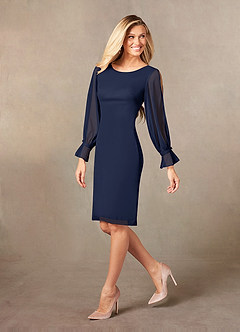 Azazie London vestidos de madre de la novia Vestido de Azul Marino Oscuro de Malla de Recto image5
