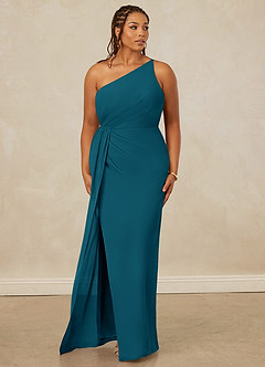 Christian Siriano Bridal for Azazie 1003 Bridesmaid Dresses Ink Blue Sheath One Shoulder Chiffon Dress image10