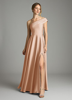 Azazie Melanie Suknie dla druhen Linia A Zza ramienia Satyna elastyczna Do ziemi Sukienka image3