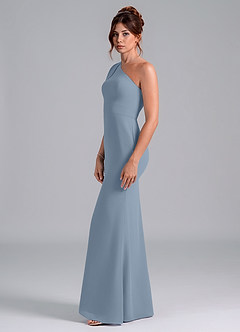 Azazie Rinna Bridesmaid Dresses Dusty Blue Mermaid One Shoulder Chiffon Dress image4