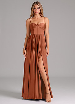 Azazie Akiko Bridesmaid Dresses Cedar Rose A-Line Sweetheart Neckline Stretch Satin Dress image1