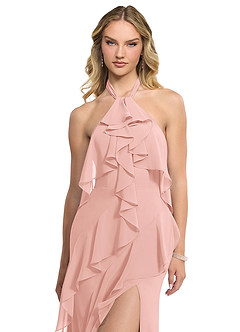 Azazie Velma Brautjungfernkleider A-Linie Seitliche Cut-Outs Chiffon Kleid Rosettenrosa image4
