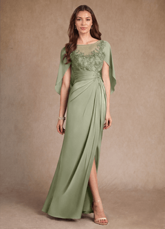 Azazie Hera vestidos de madre de la novia Vestido Pistacho de Satén Elástico de Corte en A con Encaje image4