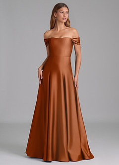 Azazie Seriana Suknie dla druhen Linia A Zza ramienia Satyna elastyczna Do ziemi Sukienka image1