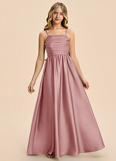 Azazie Kai Junior Vestido Rosa Polvorienta de Satén Elástico de Corte en A con Plisado image3
