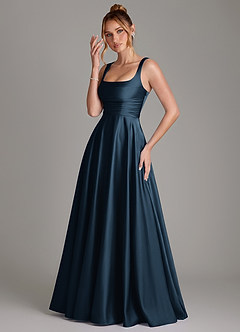 Azazie Azaria Bridesmaid Dresses Dark Navy A-Line Corset Stretch Satin Dress image3