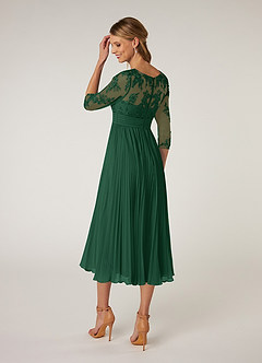 Azazie Tutu Mother of the Bride Dresses Dark Green A-Line Boatneck Lace Chiffon Dress image4