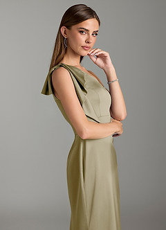 Azazie Rinna Brautjungfernkleider Meerjungfrau-Linie Gestreift Stretch-Satin Kleid Moosgrün image6