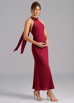 Azazie Velli Bridesmaid Dresses Burgundy Mermaid High Neck Chiffon Dress image3