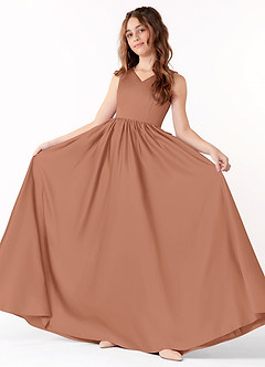 Azazie Hathaway Junior Bronzer A-Line Bow Matte Satin Dress image1