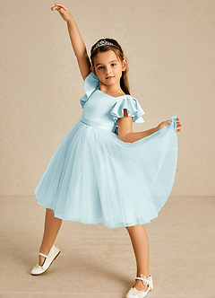 Azazie Kaeya Flower Girl Dresses Sea Glass A-Line Bow Tulle Dress image2