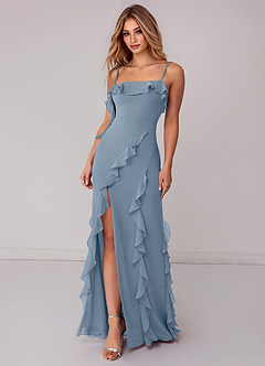 Azazie Malia 집에서 입어보는 드레스 쉬스 셔링 쉬폰 바닥 길이 드레스 image3